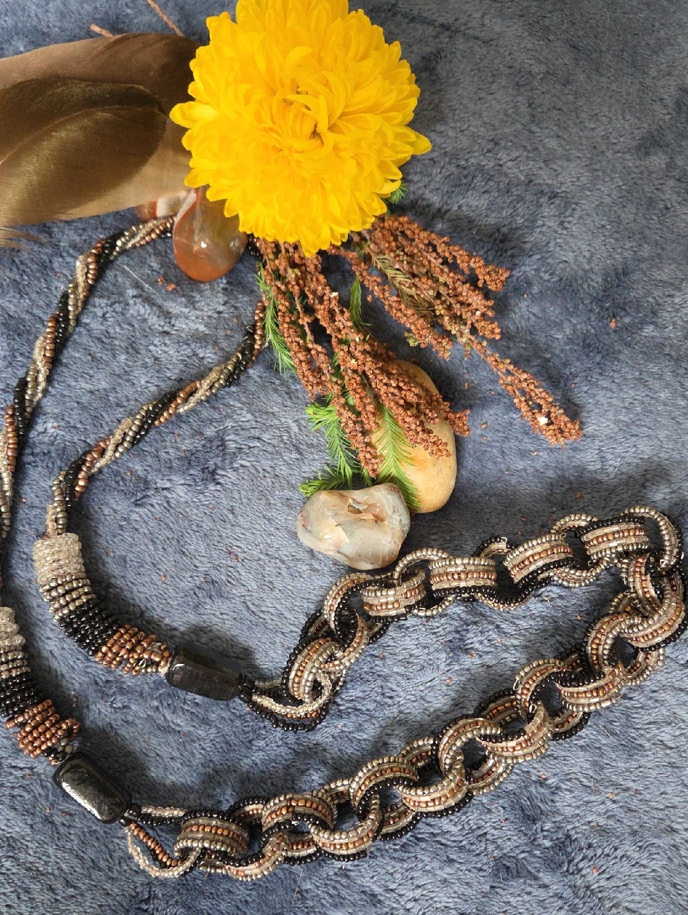 Vintage Style Women's Braided Seed Bead Link Chain Necklace.